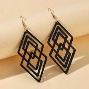 Black Geometric Wood Earrings